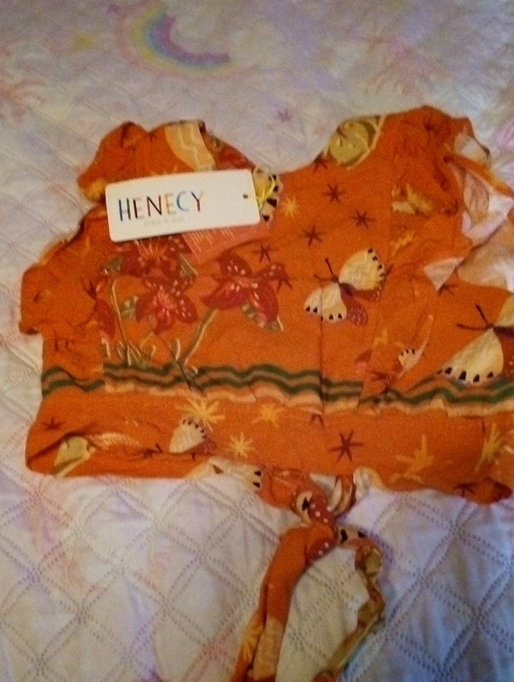 Orange Floral & Butterfly Tie-Front Kids Tee